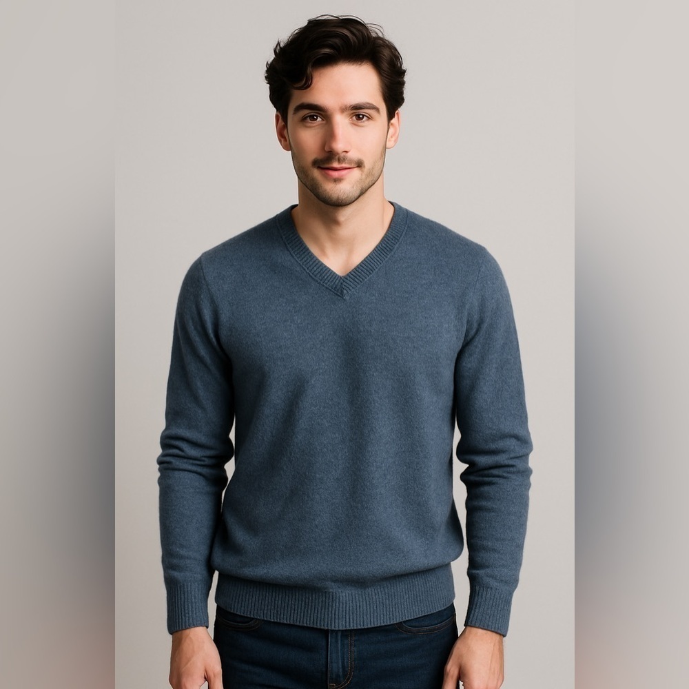 GOBI Men's Cashmere Blue V-Neck Sweater size Large EUC